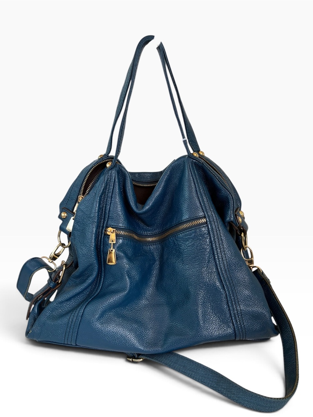 Blue Genuine Leather Slouchy Hobo Shoulder Crossbody Bag Large